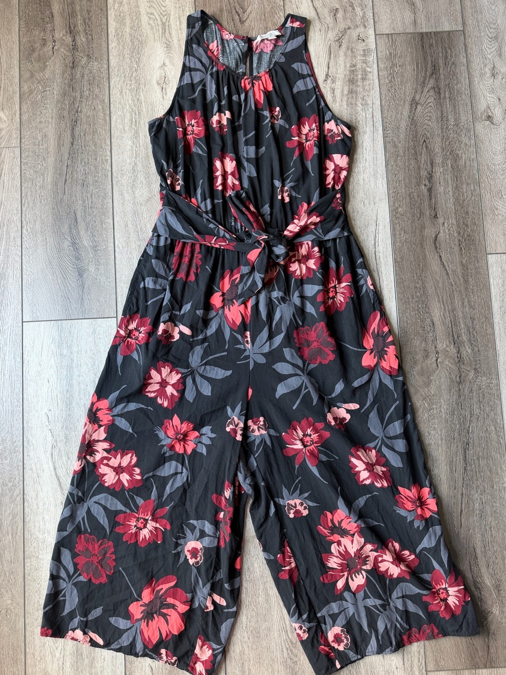 Loft- Sleeveless Black Bohemian Floral Jumpsuit- Vacation Ready!